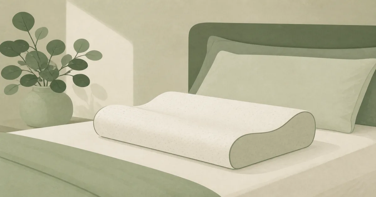 Flat illustration of a contour cervical pillow on a neatly made bed