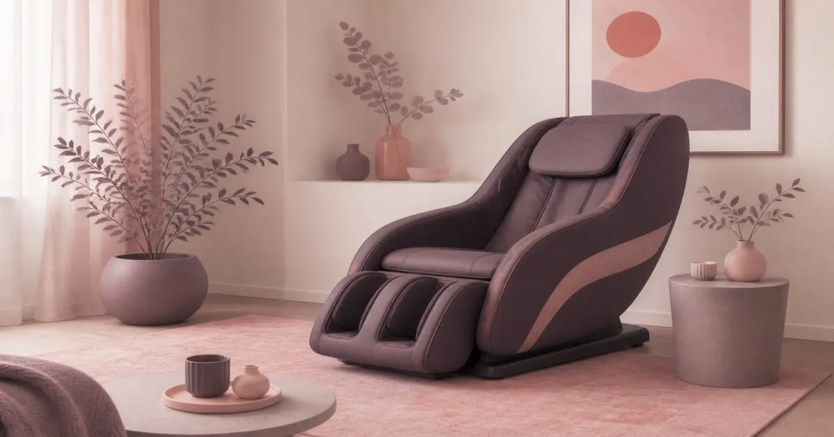 Flat illustration of a compact massage chair in a small apartment corner